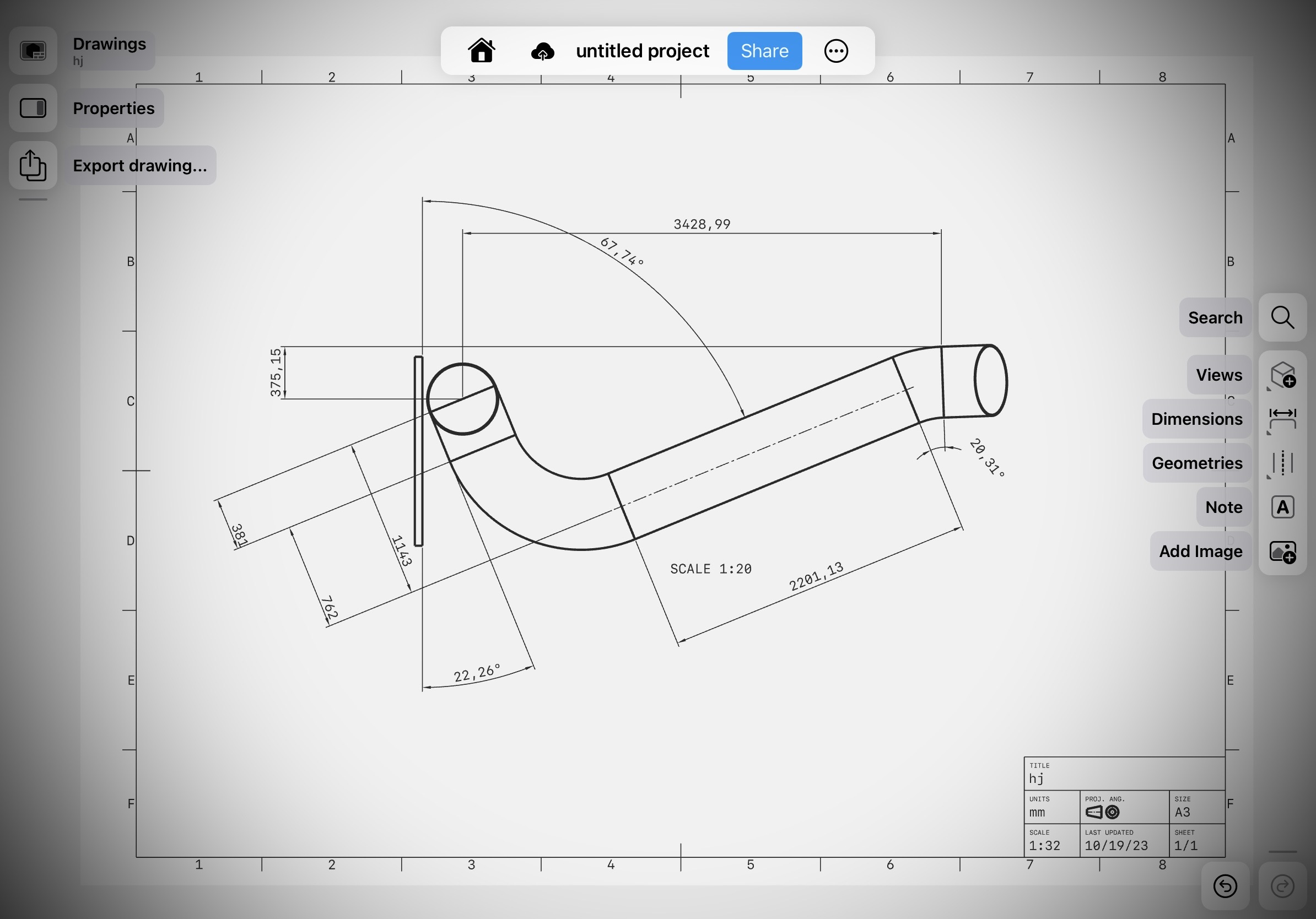 Detailed technical drawing of a pipeline component used in pipe fabrication. The blueprint includes dimensions, welding points, and specifications for precise manufacturing.