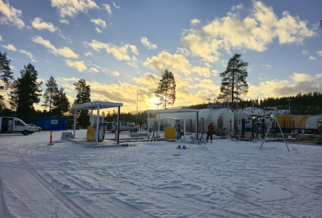 LPG fuel station in Norway at sunset with golden clouds, installed by welding contractor